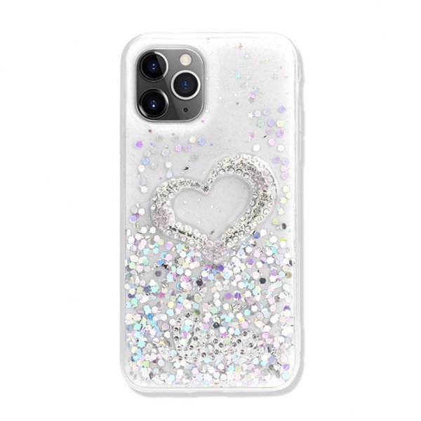 Wholesale Love Heart Crystal Shiny Glitter Sparkling Jewel Case Cover for iPhone 12 / 12 Pro 6.1 (Clear)